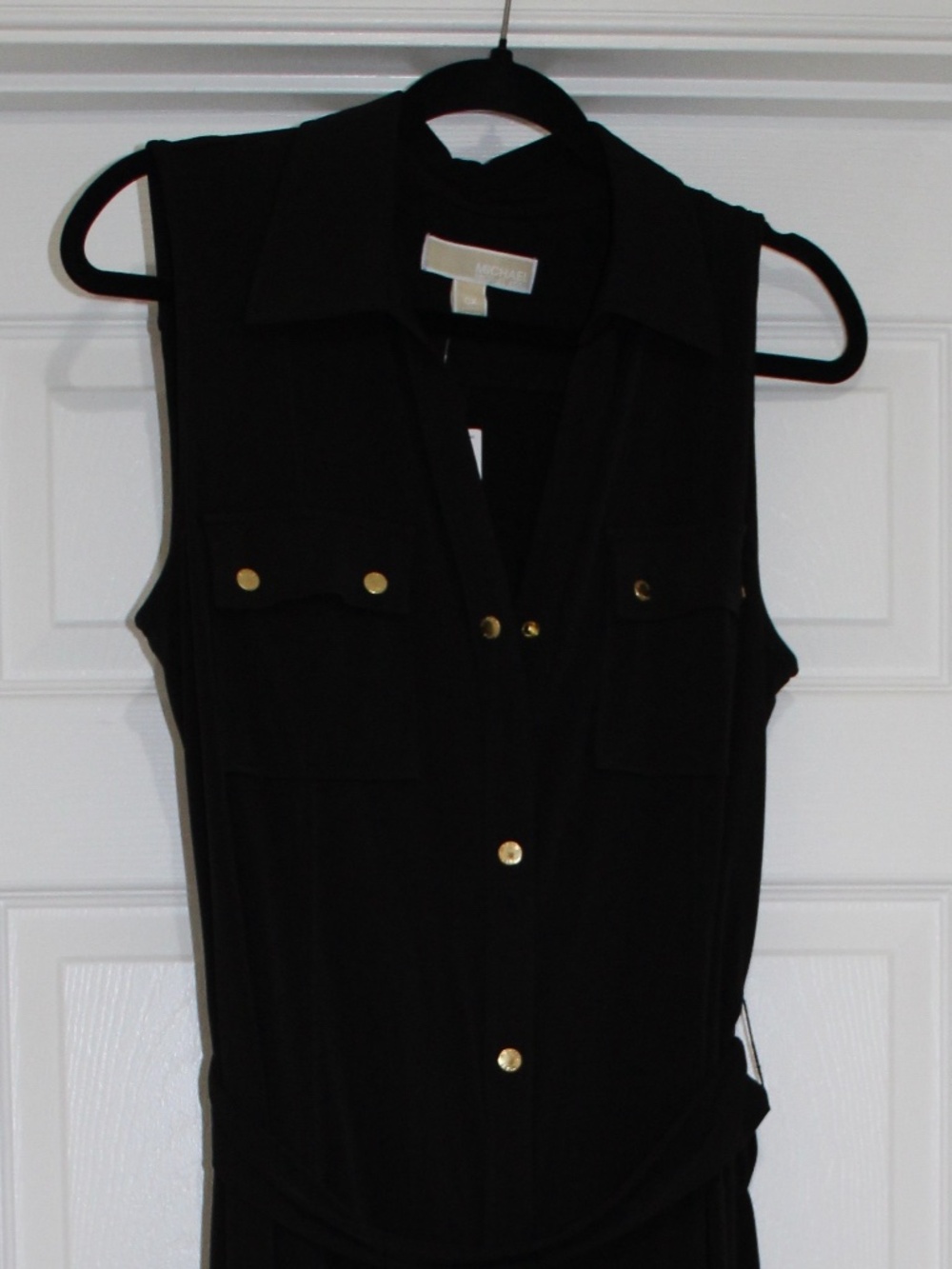 MICHAEL Michael Kors Black Sleeveless Maxi Shirt Dress with Gold Buttons